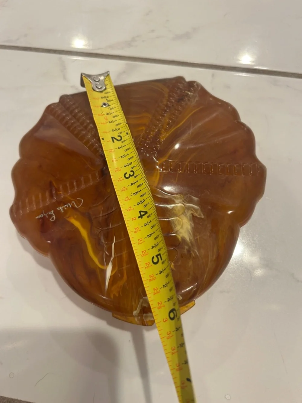 Vintage faux tortoise sand dollar powder box  Decorative  Shell Accent - Signed